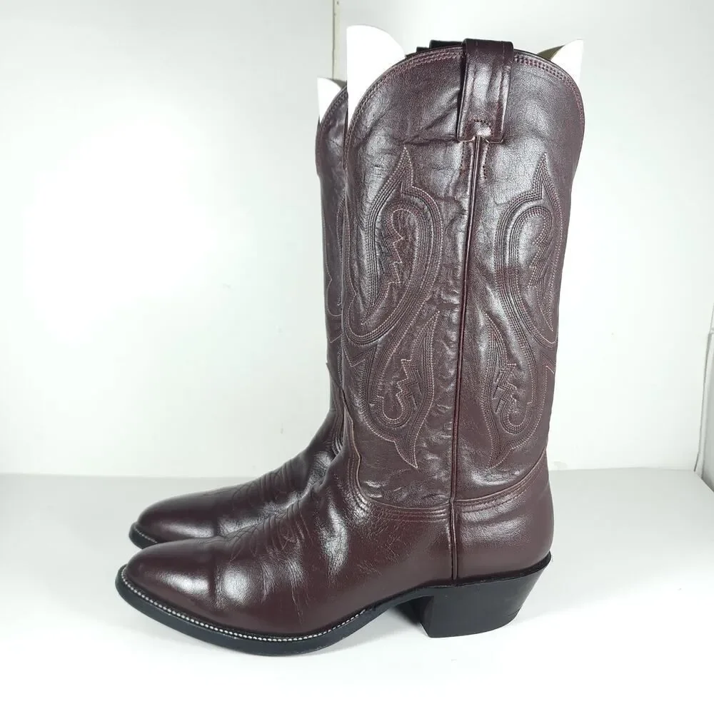 Nocona Men's US 9D 8011 Brown Leather Embroidered Western Cowboy Boots